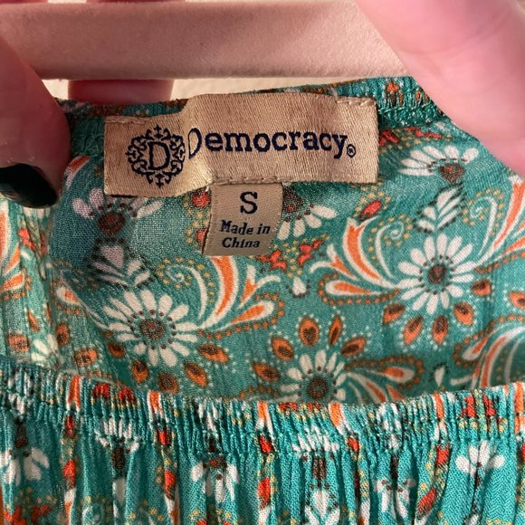 🔥 Democracy | Green/Orange Floral Patterned Boho Peasant Blouse Small - Picture 4 of 5